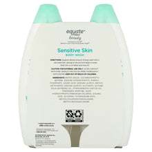 Sensitive skin body wash twin pack bottles showing back labels, 22 fl oz each