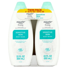 Sensitive skin body wash twin pack bottles, white with teal caps, 22 fl oz each