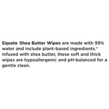 Shea butter wipes info text: 99% water, plant-based, hypoallergenic, pH-balanced