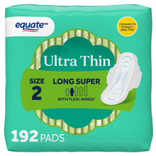 Equate Ultra Thin size 2 long super pads with flexi-wings, 192 pads pack