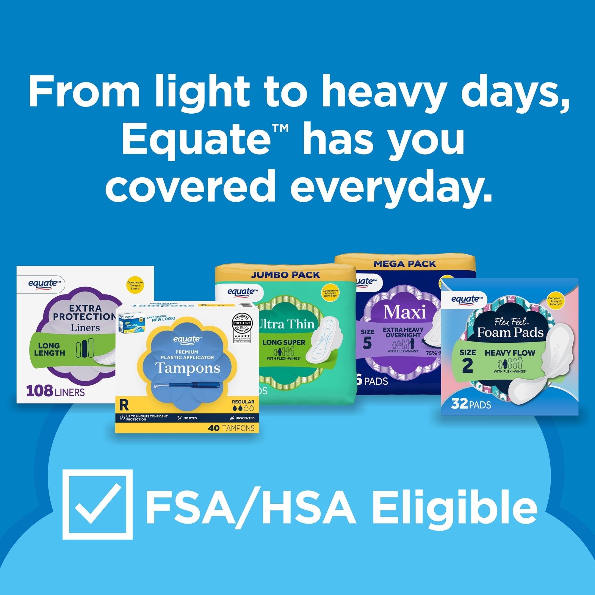 Equate Ultra Thin Pads with Wings, Size 2, Long Super Absorbency, Compare to Always (192 Count)