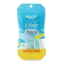 Disposable 5-blade razor value pack, blue, 6 count, in retail pouch
