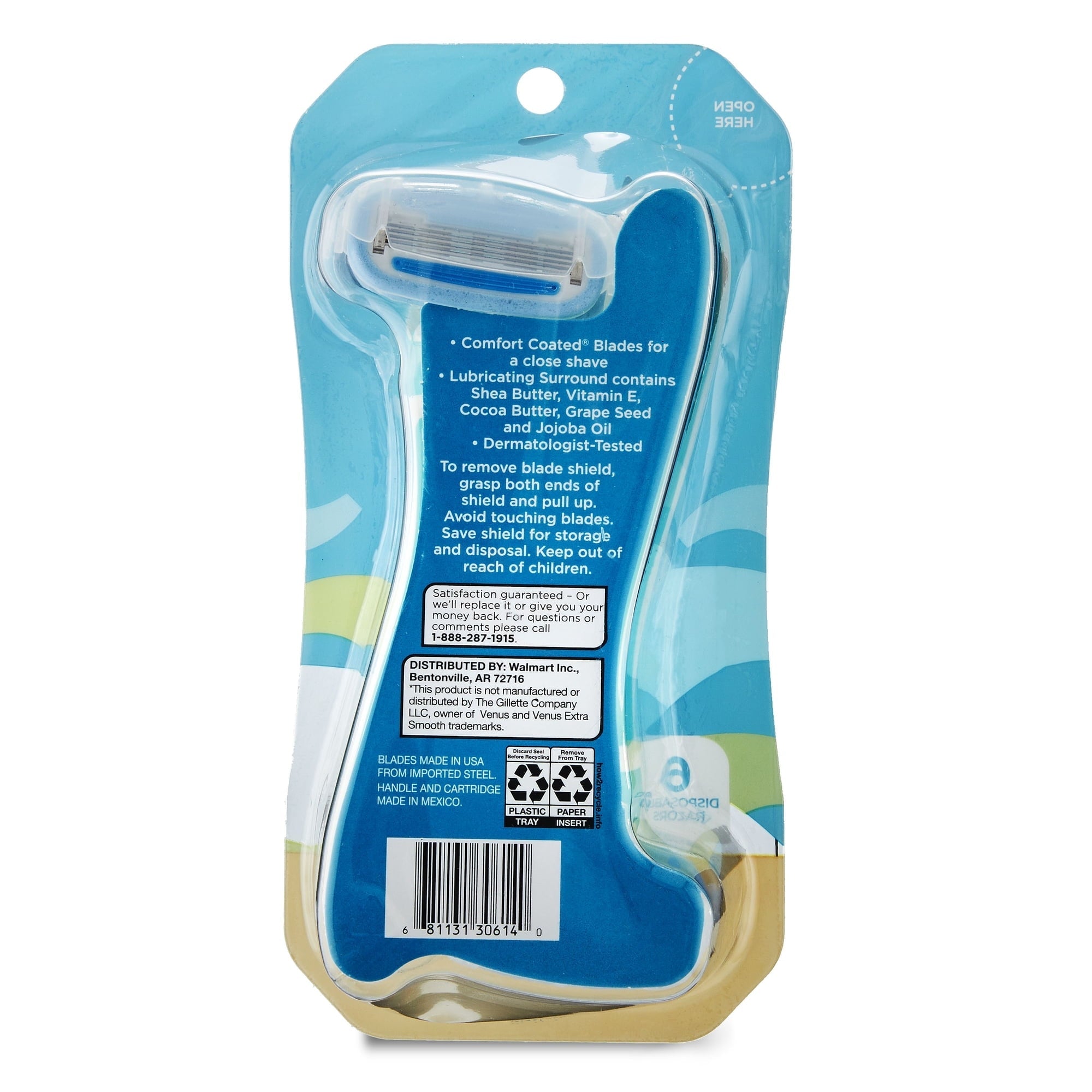 Equate Women's 5-Blade Disposable Razors, Blue, 6 Count