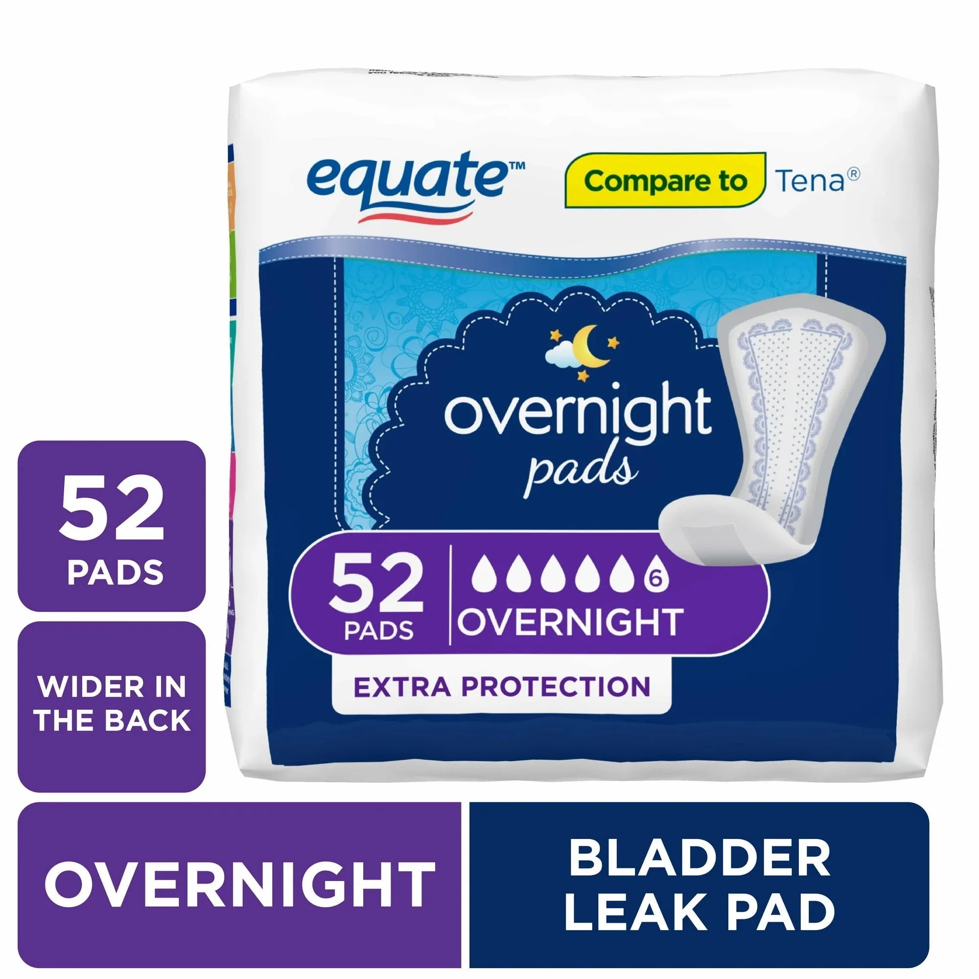 Equate Options Women's Incontinence Pads, Unscented, Overnight (120 Count)