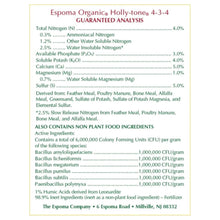 Organic plant food guaranteed analysis label with nutrient and ingredient details