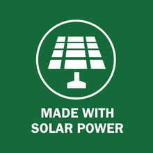 Solar power badge with sun and field icon and 'Made with Solar Power' text