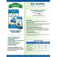 Soil acidifier back label panel with directions and ingredients text blocks