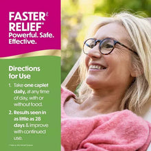 Menopause relief supplement package with Faster Relief text and directions for use panel.