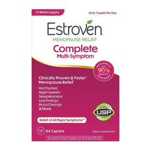 Menopause relief supplement box with Estroven Complete label and 84 caplets.