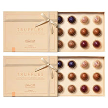 Chocolate truffles collection box with assorted truffles in round compartments