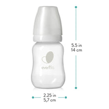 Clear standard-neck baby bottle with white nipple and cap