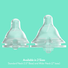 Clear standard and wide-neck bottle nipples shown side by side