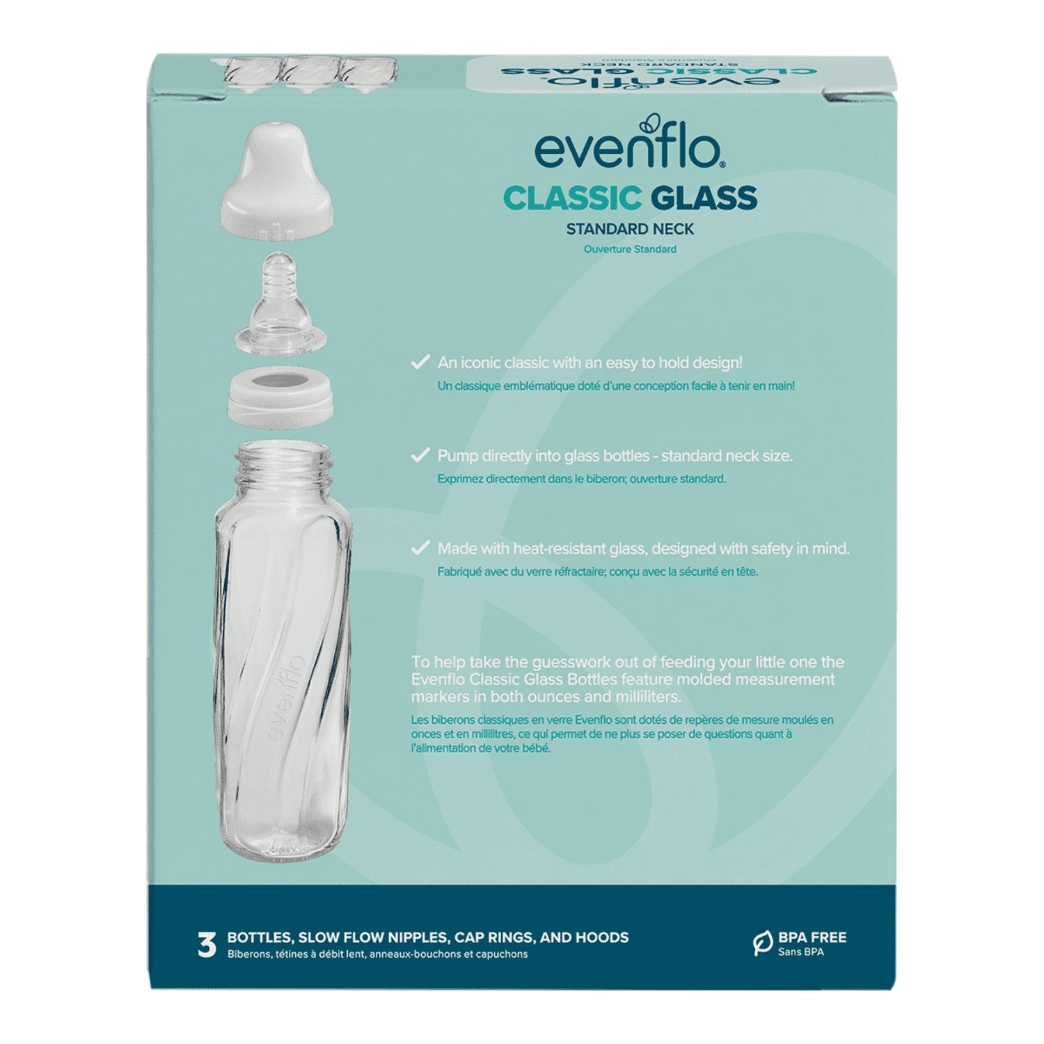 Evenflo Classic BPA-Free Glass Baby Bottles - 8 Fl oz, Clear