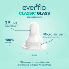 Evenflo Classic BPA-free standard-neck bottle nipple diagram, 3 rings and micro air vent