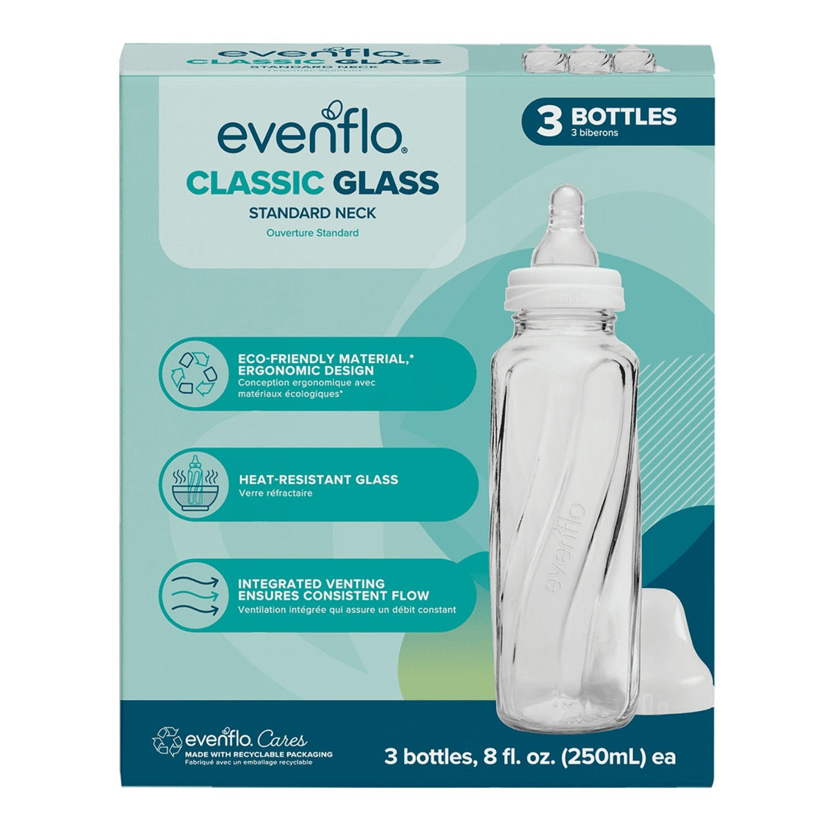 Evenflo Classic BPA-Free Glass Baby Bottles - 8 Fl oz, Clear