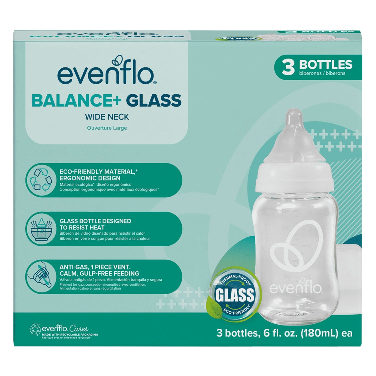 Evenflo Feeding Balance + Wide Neck Glass Bottles - 6oz 3 Pack