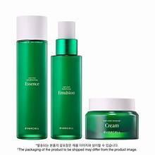 EverCell skincare set with green bottles and cream jar, white labels