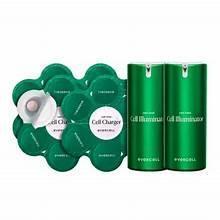 EverCell skincare treatment set with green ampoules and circular sample pads