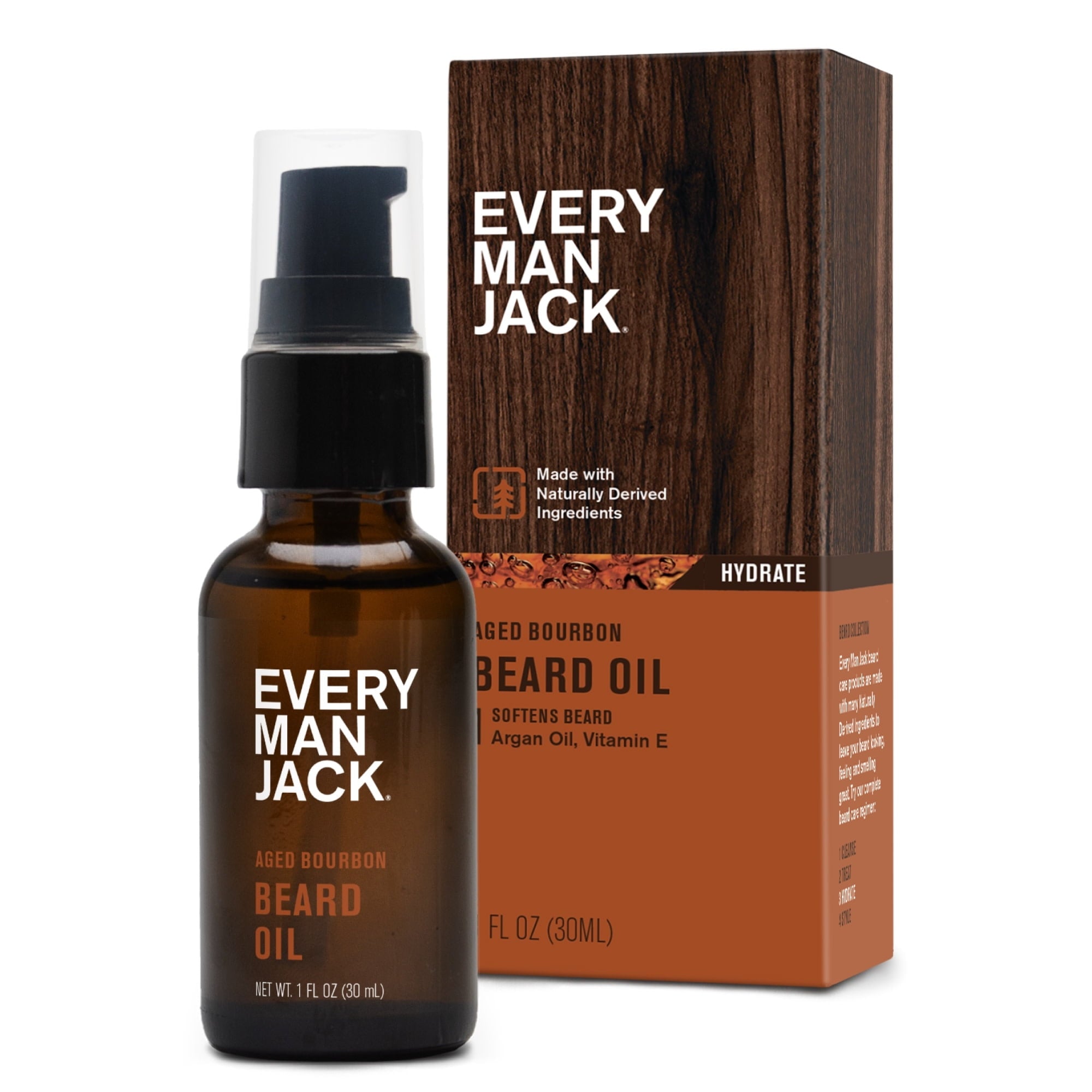 Every Man Jack Aged Bourbon Beard Oil - Moisturize & Soften Your Beard - Clean, Effective, Made for Men -1oz