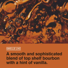 Aged bourbon scent splash graphic with amber droplets