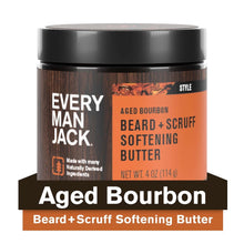 Beard and scruff softening butter jar with aged bourbon label and black lid