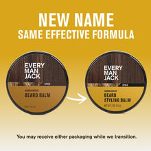 Beard balm tin comparison showing sandalwood style labels during packaging change