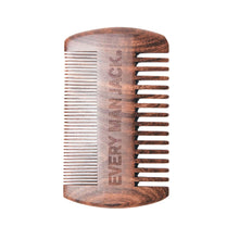 Ebony wood beard comb with fine and wide teeth, arched handle