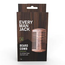 Beard comb in ebony wood, shown in retail box with hanging tab