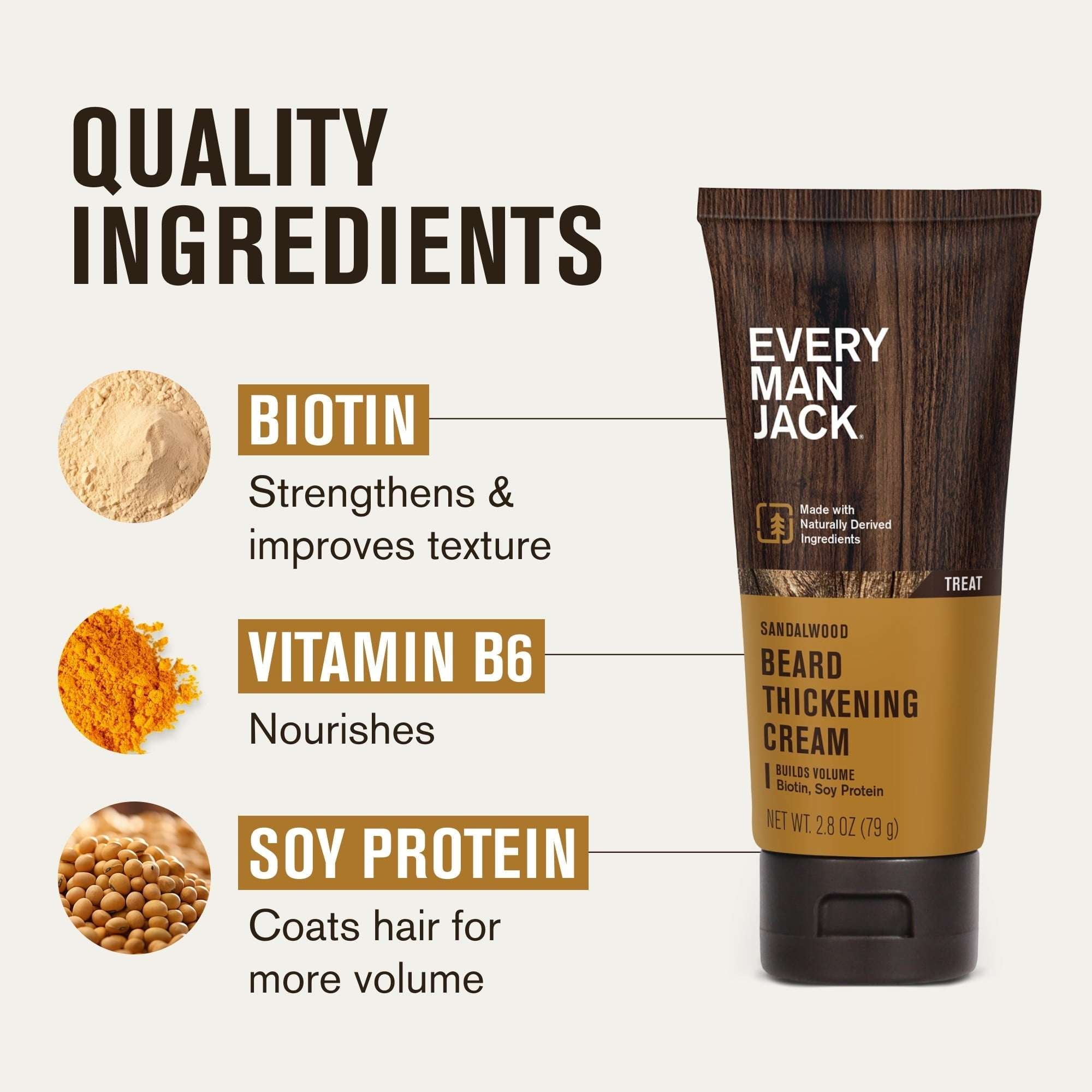 Every Man Jack Beard Thickening Cream for Men, Naturally Derived, 2.8 oz