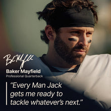 Athlete portrait with quote mentioning Every Man Jack readiness