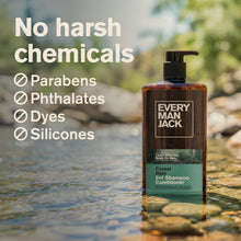 Every Man Jack Forest Rain 2-in-1 shampoo conditioner bottle with pump outdoors
