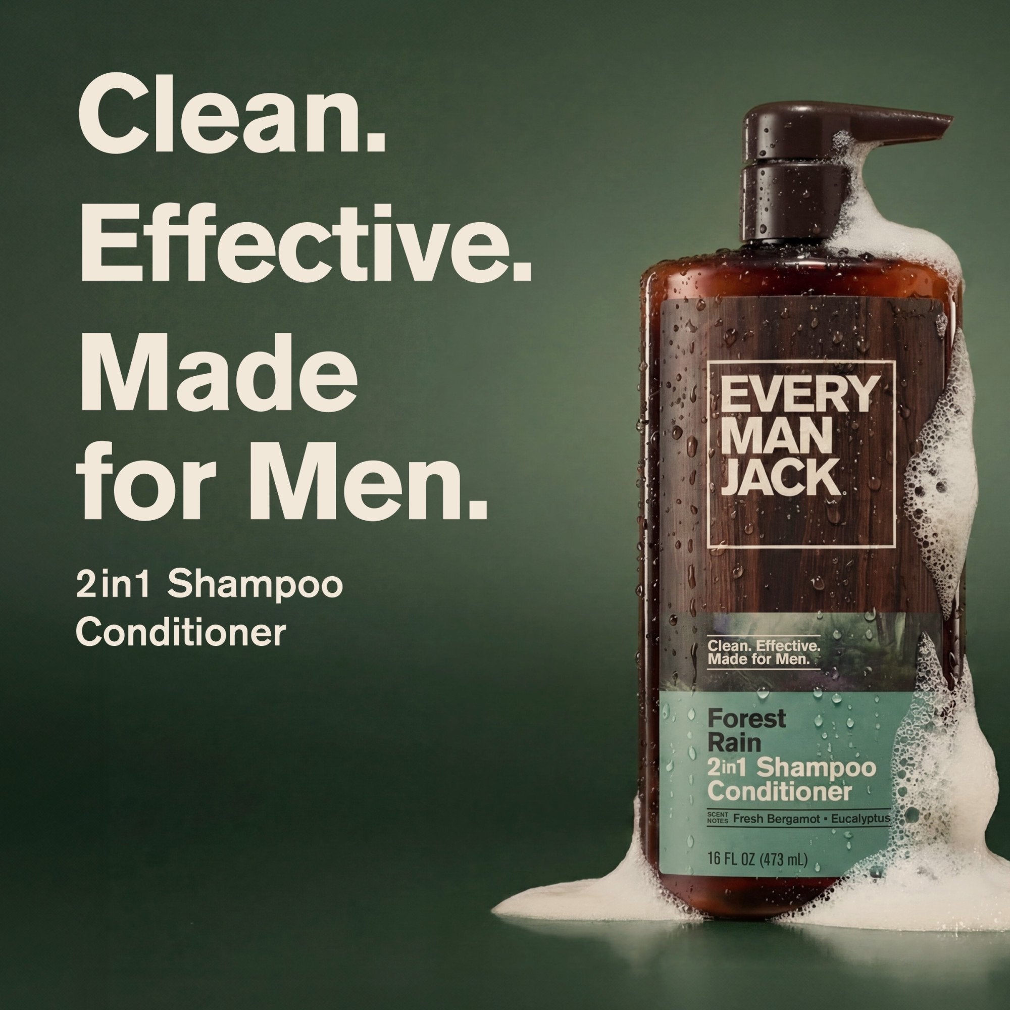 Every Man Jack Forest Rain Daily 2-in-1 Shampoo and Conditioner for Men, Naturally Derived, 16 oz (PACK OF 3 )