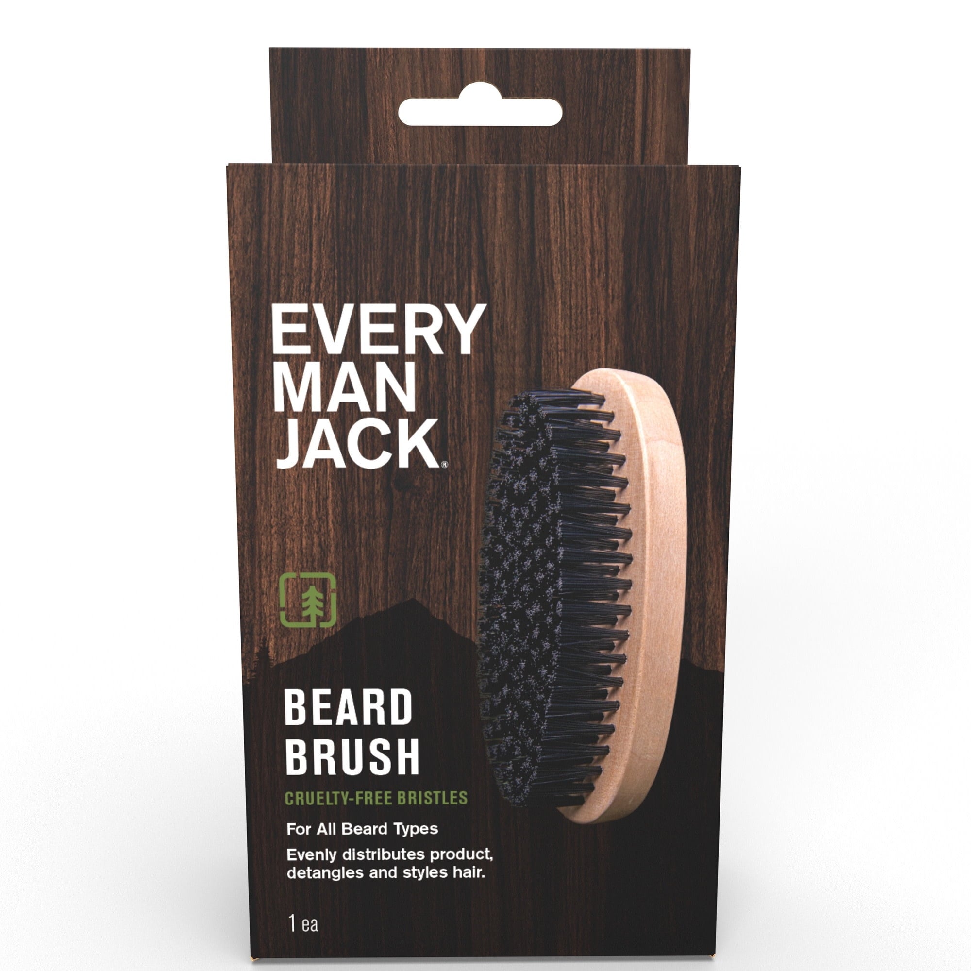 Every Man Jack Men's Beard Brush with Cruelty-Free Vegan Bristles, 1 pack
