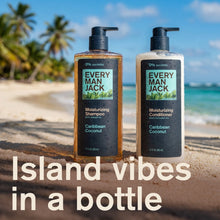 Two Every Man Jack Caribbean Coconut moisturizing shampoo bottles with dark pumps