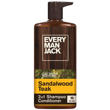 Every Man Jack Sandalwood Teak 2-in-1 shampoo conditioner bottle, amber brown