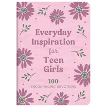 Pink floral imitation leather-look devotions book cover with title text.
