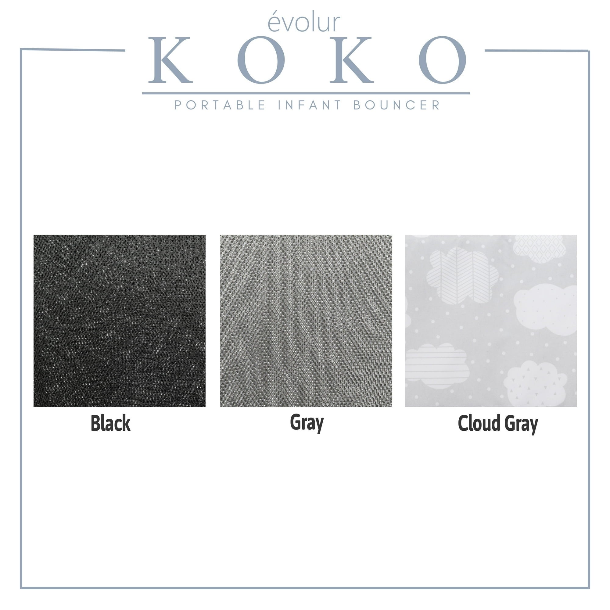 Evolur Koko Portable Infant Bouncer in Light Gray Breathable Fabric