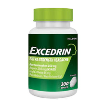 Excedrin Extra Strength headache relief caplets bottle, green label, 300 caplets