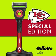 Gillette Labs special edition razor with KC logo, red-and-black handle, and stand