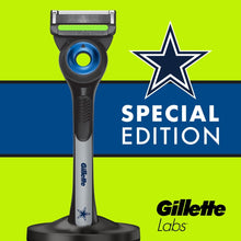 Gillette Labs Special Edition NFL razor on stand with blue star emblem
