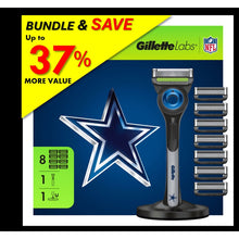 Gillette Labs NFL razor handle with stand and four blade cartridges in bundle box