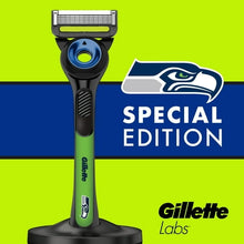 Gillette Labs Special Edition Seahawks razor with green handle and blue head