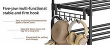 Metal shoe organizer frame with multi-use hook bar for bags and small items