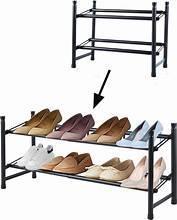 Stackable 6-shelf shoe organizer rack with adjustable tiers, bronze frame