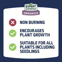 Earthworm castings label with non burning, encourages plant growth, and seedling suitability icons