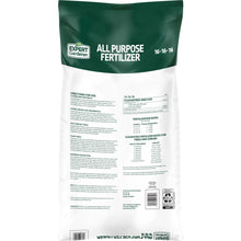 Expert Gardener all purpose fertilizer bag back with directions and fertilizer rates, 16-16-16