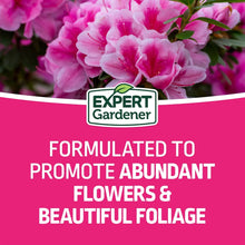 Plant food bag label promoting abundant flowers and beautiful foliage