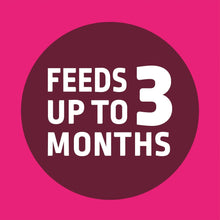 Plant food bag badge reading feeds up to 3 months