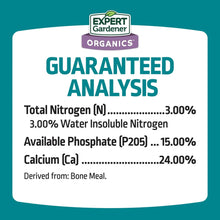 Expert Gardener organics bone meal fertilizer guaranteed analysis with N, P205, calcium