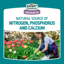 Expert Gardener organics bone meal fertilizer label: natural nitrogen, phosphorus, calcium